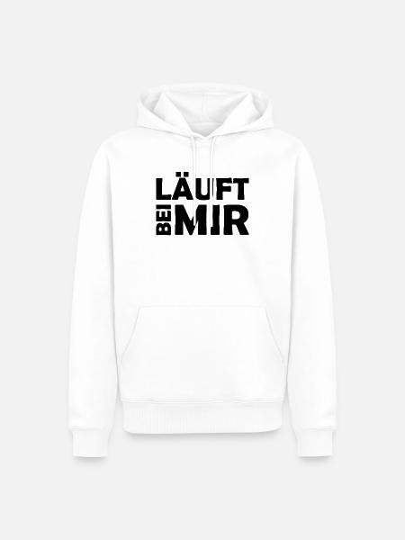 Runs with me - Cool saying - Running - Men’s Premium Organic Hoodie - white