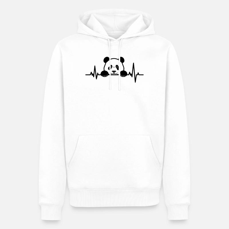 Style ligne Heartbeat de Panda mignonne - Sweat à capuche Premium bio Homme - blanc