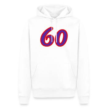60. 60 JAHRE. 60-JÄHRIGES JUBILÄUM. 60. GEBURTSTAG. - Männer Premium Bio Hoodie - Weiß - Vorne - Nico (187cm)