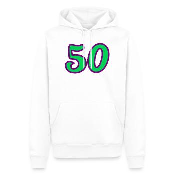 50. 50 ANS. 50e ANNIVERSAIRE. ANNIVERSAIRE 50 ANS. - Sweat à capuche Premium bio Homme - blanc - Devant - Nico (187cm)