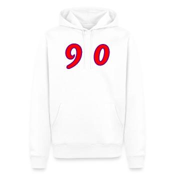 90. 90 ANS. 90e ANNIVERSAIRE. ANNIVERSAIRE 90 ANS. - Sweat à capuche Premium bio Homme - blanc - Devant - Nico (187cm)