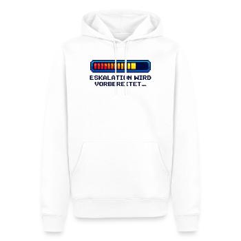 „Eskalations Shirt“ – Nerd & Geek Style (deutsch) - Männer Premium Bio Hoodie - Weiß - Vorne - Nico (187cm)