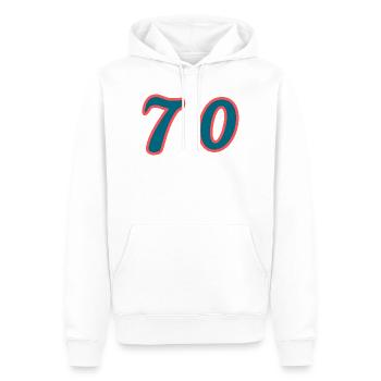 70. 70 ANS. 70e ANNIVERSAIRE. ANNIVERSAIRE 70 ANS. - Sweat à capuche Premium bio Homme - blanc - Devant - Nico (187cm)