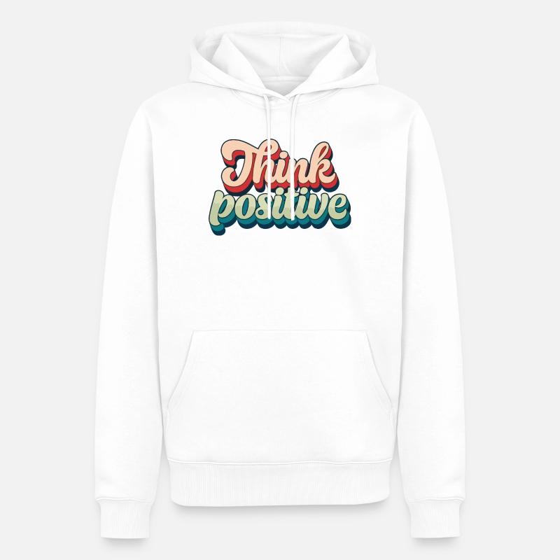 Think Positive Rétro Script - Sweat à capuche Premium bio Homme - blanc