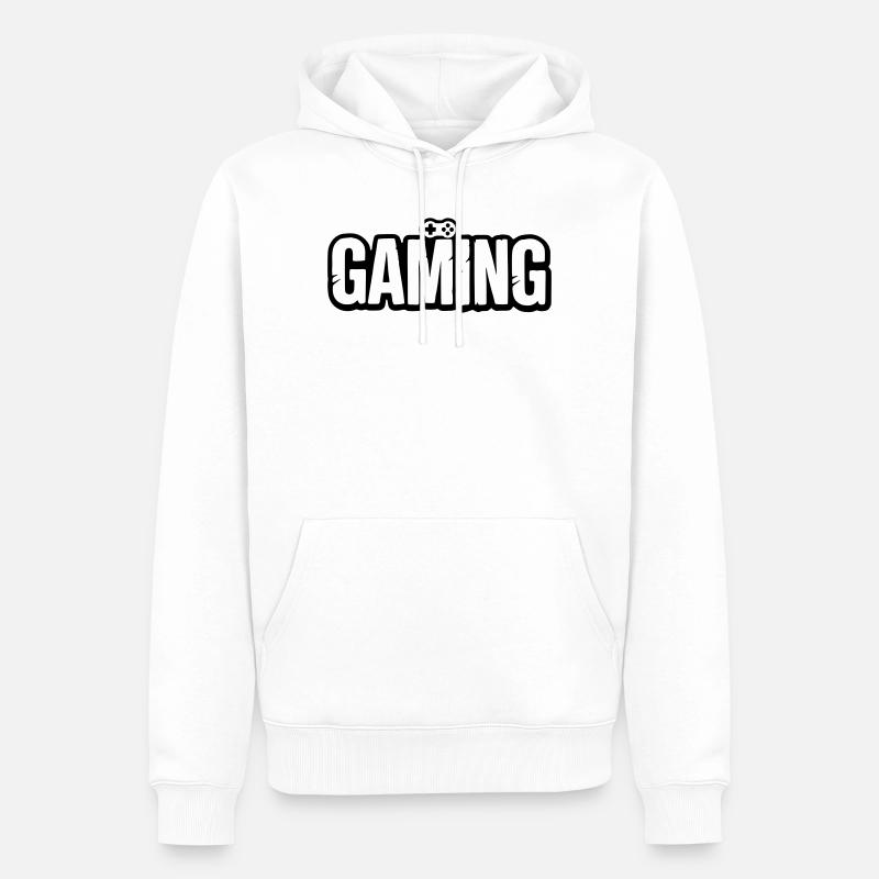 Gaming_Schrift_mit_Conroller - Men’s Premium Organic Hoodie - white