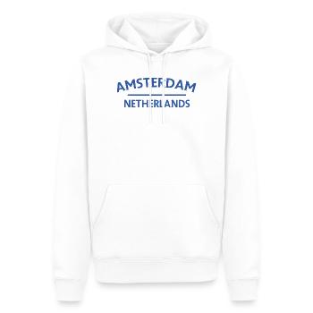 Amsterdam – Niederländisches Textdesign - Männer Premium Bio Hoodie - Weiß - Vorne - Nico (187cm)