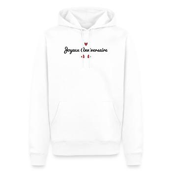 JOYEUX ANNIVERSAIRE. HAPPY BIRTHDAY. COEUR. I LOVE - Sweat à capuche Premium bio Homme - blanc - Devant - Nico (187cm)