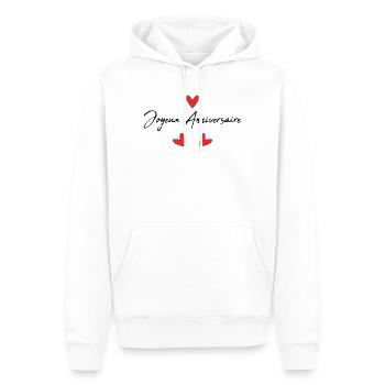 JOYEUX ANNIVERSAIRE. HAPPY BIRTHDAY. COEUR. I LOVE - Sweat à capuche Premium bio Homme - blanc - Devant - Nico (187cm)