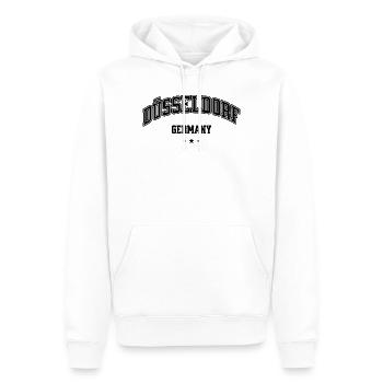 Lettrage rétro de Düsseldorf, Allemagne à l’étrave - Sweat à capuche Premium bio Homme - blanc - Devant - Nico (187cm)