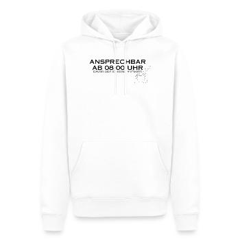 Ansprechbar ab 08:00 Uhr - Männer Premium Bio Hoodie - Weiß - Vorne - Nico (187cm)