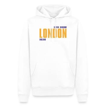 London in goldener Schrift mit blauen Akzenten - Männer Premium Bio Hoodie - Weiß - Vorne - Nico (187cm)
