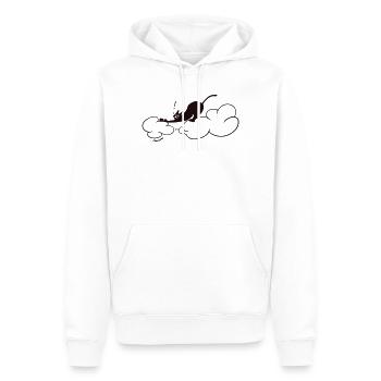 Niedliche schwarze Katze auf Wolken – minimale Katzenillustration - Männer Premium Bio Hoodie - Weiß - Vorne - Nico (187cm)