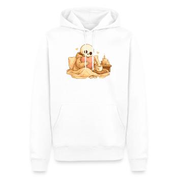 Cozy Skeleton with Heart – Rest & Self-Care - Men’s Premium Organic Hoodie - white - Front - Nico (187cm)