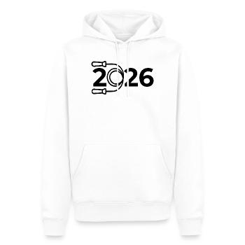 Sport de saut de cordes 2026 - Sweat à capuche Premium bio Homme - blanc - Devant - Nico (187cm)