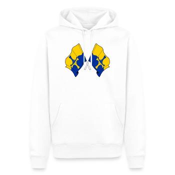 Zwei Flaggen gekreuzt – Durham - Männer Premium Bio Hoodie - Weiß - Vorne - Nico (187cm)