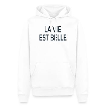 La Vie Est Belle Schriftzug - Männer Premium Bio Hoodie - Weiß - Vorne - Nico (187cm)