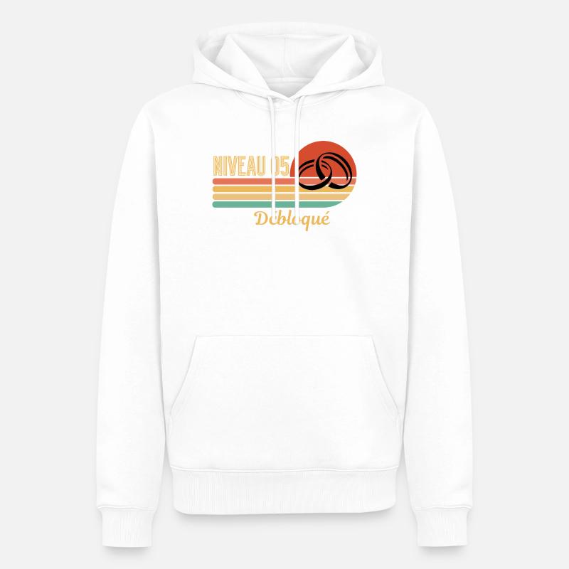 Niveau 05 débloqué design rétro graphique - Sweat à capuche Premium bio Homme - blanc