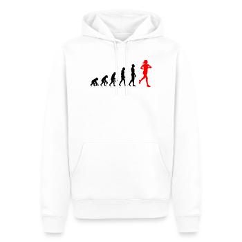 EVOLUTION RUNNERIN POWER! JOGGERIN LÄUFERIN FIT - Männer Premium Bio Hoodie - Weiß - Vorne - Nico (187cm)
