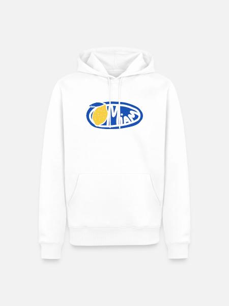 Lemon Yum Blue Retro Oval Logo - Men’s Premium Organic Hoodie - white