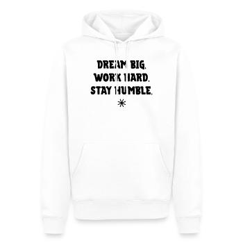 Rêve grand, travaille dur, reste humble - Sweat à capuche Premium bio Homme - blanc - Devant - Nico (187cm)