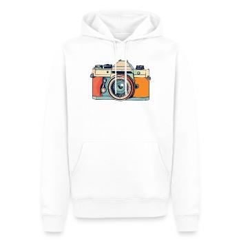 Appareil photo reflex rétro Illustration d’appareil photo - Sweat à capuche Premium bio Homme - blanc - Devant - Nico (187cm)