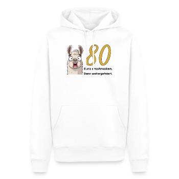 80 Geburtstag – Kurz erschrocken, dann gefeiert - Männer Premium Bio Hoodie - Weiß - Vorne - Nico (187cm)