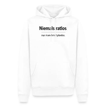 Niemals ratlos, nur planlos manchmal - Männer Premium Bio Hoodie - Weiß - Vorne - Nico (187cm)