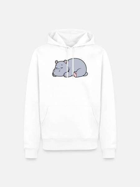 Sleeping Hippopotamus Tired Lazy Vector - Men’s Premium Organic Hoodie - white