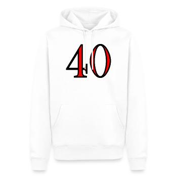 40. 40 ANS. 40e ANNIVERSAIRE. ANNIVERSAIRE 40 ANS. - Sweat à capuche Premium bio Homme - blanc - Devant - Nico (187cm)