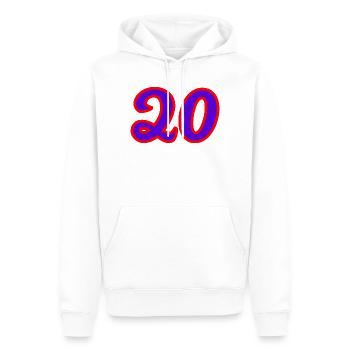20. 20 ANS. 20e ANNIVERSAIRE. ANNIVERSAIRE 20 ANS. - Sweat à capuche Premium bio Homme - blanc - Devant - Nico (187cm)