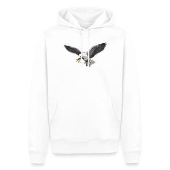 Mouette drôle qui vole des frites sur la plage - Sweat à capuche Premium bio Homme - blanc - Devant - Nico (187cm)