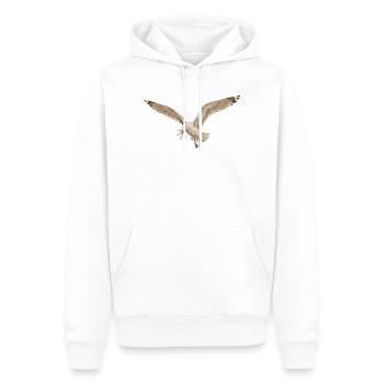 Mouette drôle qui vole des frites sur la plage - Sweat à capuche Premium bio Homme - blanc - Devant - Nico (187cm)