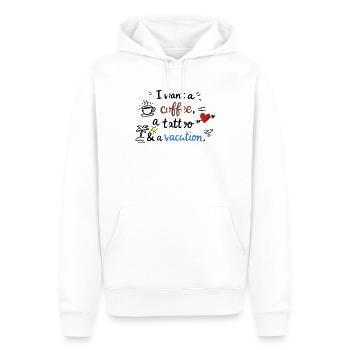 I Want a Coffee, a Tattoo and a Vacation - Männer Premium Bio Hoodie - Weiß - Vorne - Nico (187cm)