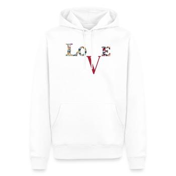 Liebe Patchwork-Typografie - Männer Premium Bio Hoodie - Weiß - Vorne - Nico (187cm)