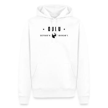 Oulu Coordonnées GPS Typographie Noire - Sweat à capuche Premium bio Homme - blanc - Devant - Nico (187cm)