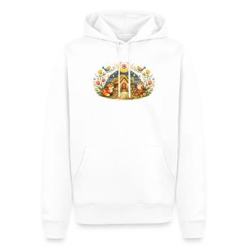Magisches Frühlingshaus mit Fuchs und Eule  - Männer Premium Bio Hoodie - Weiß - Vorne - Nico (187cm)