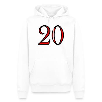 20. 20e ANNIVERSAIRE. ANNIVERSAIRE 20 ANS. 20 ANS. - Sweat à capuche Premium bio Homme - blanc - Devant - Nico (187cm)