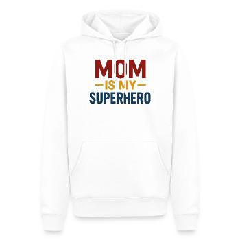 Maman Superhéros — Typographie audacieuse - Sweat à capuche Premium bio Homme - blanc - Devant - Nico (187cm)