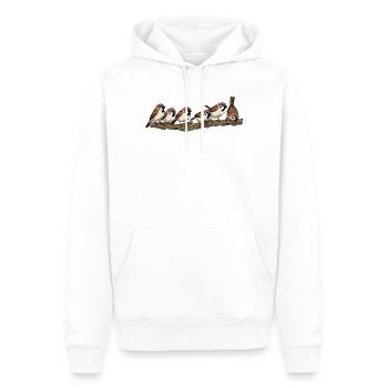Illustration de la nature des moineaux sur une branche - Sweat à capuche Premium bio Homme - blanc - Devant - Nico (187cm)