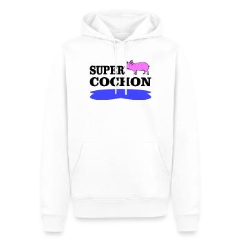 SUPER COCHON - Sweat à capuche Premium bio Homme - blanc - Devant - Nico (187cm)