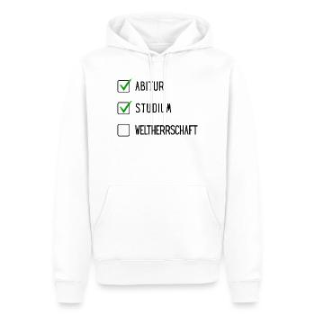 Studium Checkliste (ABI, Studium, Weltherschaft) - Männer Premium Bio Hoodie - Weiß - Vorne - Nico (187cm)