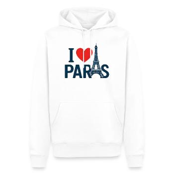 J'aime Paris et Tour Eiffel - Sweat à capuche Premium bio Homme - blanc - Devant - Nico (187cm)