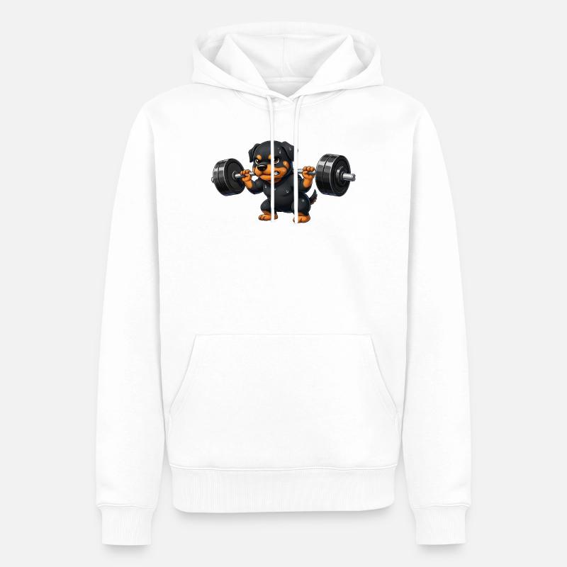 Rottweiler Gewichtheber Barbell Training Workout - Männer Premium Bio Hoodie - Weiß
