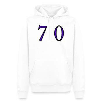 70. 70 ANS. 70e ANNIVERSAIRE. ANNIVERSAIRE 70 ANS. - Sweat à capuche Premium bio Homme - blanc - Devant - Nico (187cm)