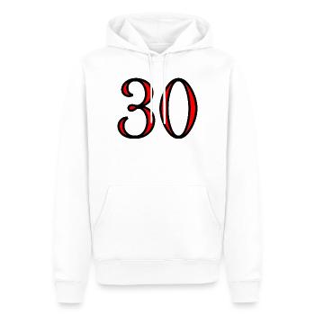 ANNIVERSAIRE. HAPPY BIRTHDAY. JOYEUX ANNIVERSAIRE. - Sweat à capuche Premium bio Homme - blanc - Devant - Nico (187cm)