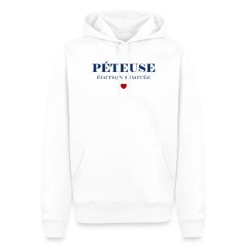 PÉTEUSE Édition Limitée Bleu - Sweat à capuche Premium bio Homme - blanc - Devant - Nico (187cm)