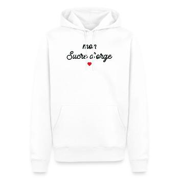 Mon Sucre d'Orge Script Cœur Rouge - Sweat à capuche Premium bio Homme - blanc - Devant - Nico (187cm)