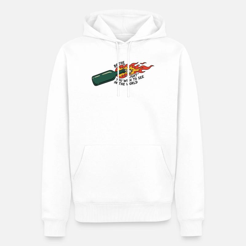 Flammende Flasche sei das Licht - Männer Premium Bio Hoodie - Weiß