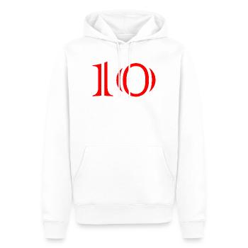 10. 10 YEARS. 10th ANNIVERSARY. 10 YEAR ANNIVERSARY. - Men’s Premium Organic Hoodie - white - Front - Nico (187cm)
