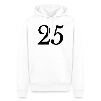 25. 25 ANS. 25e ANNIVERSAIRE. ANNIVERSAIRE 25 ANS. - Sweat à capuche Premium bio Homme - blanc - Devant - Nico (187cm)